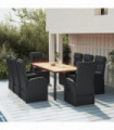 9 Piece Garden Dining Set Black Poly Rattan&Solid Wood Acacia