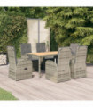 7 Piece Garden Dining Set Grey Poly Rattan&Solid Wood Acacia