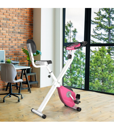 HOMCOM Magnetic Resistance Exercise Bike Foldable LCD Adjustable Seat Pink