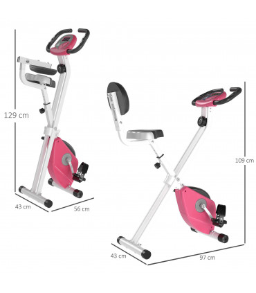 HOMCOM Magnetic Resistance Exercise Bike Foldable LCD Adjustable Seat Pink