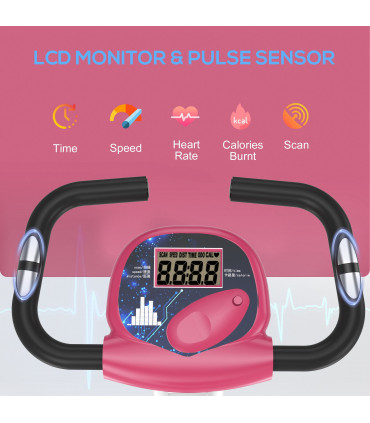 HOMCOM Magnetic Resistance Exercise Bike Foldable LCD Adjustable Seat Pink