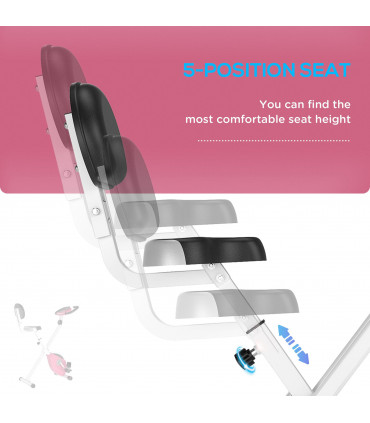 HOMCOM Magnetic Resistance Exercise Bike Foldable LCD Adjustable Seat Pink