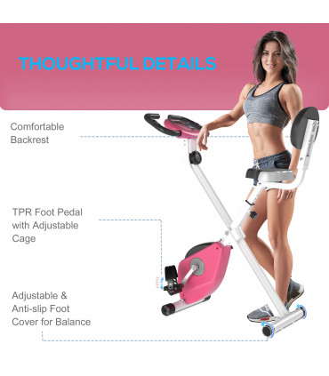 HOMCOM Magnetic Resistance Exercise Bike Foldable LCD Adjustable Seat Pink