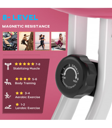 HOMCOM Magnetic Resistance Exercise Bike Foldable LCD Adjustable Seat Pink