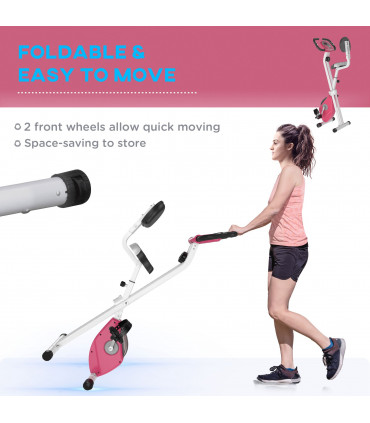 HOMCOM Magnetic Resistance Exercise Bike Foldable LCD Adjustable Seat Pink