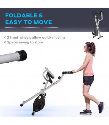 HOMCOM Magnetic Resistance Exercise Bike Foldable LCD Adjustable Seat Grey