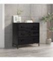 Chest of Drawers Black 75x35x70 cm Solid Recycled Pinewood