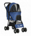 PawHut Foldable Dog Stroller w/ Large Carriage, Universal Wheels, Brakes - Blue