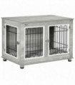 PawHut Dog Crate Furniture, Dog Crate End Table w/ Soft Cushion, Double Door