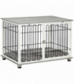 PawHut Dog Crate Furniture End Table w/ Soft Washable Cushion, Lockable Door