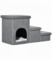 PawHut 3 Step Dog Steps for Bed w/ Cat House Storage Boxes for Sofa Grey