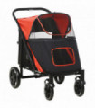 PawHut Foldable Dog Carriage w/ Universal Wheels, Shock Absorber - Red