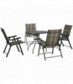 Outsunny 5 PCs Rattan Dining Sets w/ Umbrella Hole Table & Folding Armchair