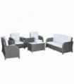 Outsunny 6 Piece Rattan Garden Furniture Set with Sofa, Glass Table, Grey