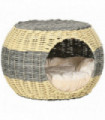 PawHut Wicker Cat House, Rattan Raised Cat Bed w/ Soft Cushion, 40 x 30cm