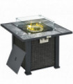 Outsunny Gas Fire Pit Table w/ Rain Cover, Windscreen & Glass Stone, 50,000 BTU