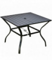 Outsunny Garden Table with Parasol Hole for Four, Slatted Metal Plate Top