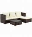 Rattan Garden Sofa Set Storage Table Wicker Patio Lounger 4-Seater Brow