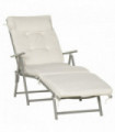 Sun Lounger Recliner Foldable Padded Seat Adjustable Texteline White