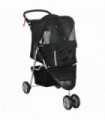 Pet Stroller Pushchair Carrier for Cat Puppy with 3 Wheels Black