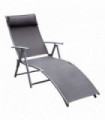 Sun Lounger Recliner w/ Pillow Foldable 7 Levels Textilene Grey