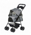 Pet Stroller No-Zip Foldable Travel Carriage with Brake Basket Adjustable Canopy