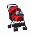 Pet Stroller Foldable Travel Dog Cat Carriage w/ Reversible Handle Brake Basket