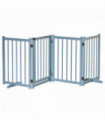 Wooden Foldable Dog Safety Barrier w/ 4 Panels for Small&Medium Dogs Blue Grey