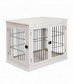 Wooden Dog Crate End Table Pet Puppy Cage w/Metal Wire for Small Dog White