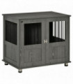 Wooden & Wire Dog Cage for Medium Dog, Stylish Pet Kennel w/ Magnetic Doors