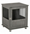 Wooden & Wire Dog Crate with Surface, Stylish Pet Kennel, Magnetic Doors, Grey