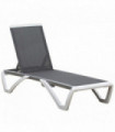 Portable Outdoor Chaise Lounge, Adjustable Texteline, Light Grey