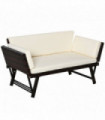 Outsunny 2-Seater 2-in-1 Rattan Convertible Sofa Daybed Brown