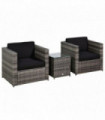 Outsunny 2 Seater Rattan Sofa  Furniture Set W/Cushions, Steel Frame-Grey