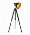 Retro Tripod Floor Lamp  Dome Shade Light Wooden Legs-Black/Gold