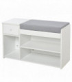 Multi-Storage Shoe Bench Drawer 3 Compartments Cushion Home Boots White