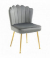 Velvet-Feel Shell Luxe Accent Chair Home Bedroom Lounge Metal Legs Grey