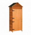 Wooden Garden Shed Outdoor Shelves Utility Tool Storage Cabinet Teak Outsunny