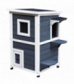 Wood 2-Floor Cat Condo Pet House Kitten Shelter with Window - Gray Pawhut