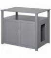 Wood Cat Litter Box Enclosure Furniture Adjustable Interior Wall Grey Pawhut