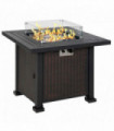 Outdoor Propane Gas Fire Pit Table Wind Screen & Glass Beads, Black Outsunny