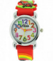 Relda Children's Big Number Analog 3D Zoo Animals Red Silicone Strap Girl's Watch REL106