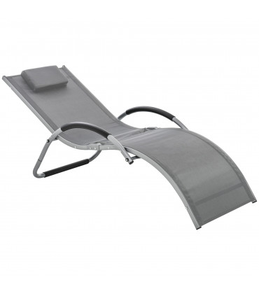 Lounger Chair Portable Armchair with Removable Pillow for Beach Yard Dark Grey