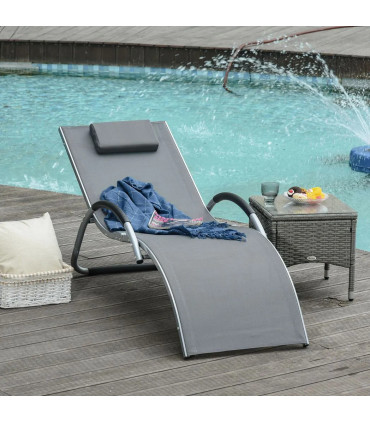 Lounger Chair Portable Armchair with Removable Pillow for Beach Yard Dark Grey