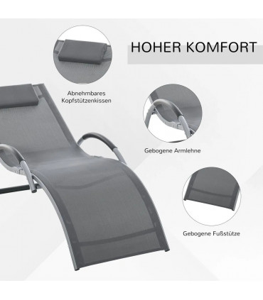 Lounger Chair Portable Armchair with Removable Pillow for Beach Yard Dark Grey