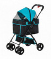 Pet Stroller Foldable Carriage w/ Brake Basket Adjustable Canopy Removable Cloth