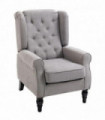 Retro Accent Chair Wingback Armchair with Wood Frame for Living Room Grey