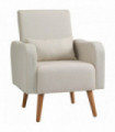 Nordic Armchair Linen-Touch Sofa Chair with Cushioned Pillow & Wood Legs Cream