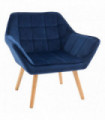 Luxe Velvet-Feel Accent Chair w/ Wide Arms Slanted Back Padding Wood Legs Blue