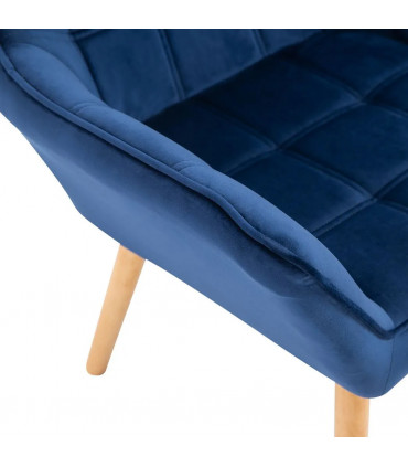 Luxe Velvet-Feel Accent Chair w/ Wide Arms Slanted Back Padding Wood Legs Blue